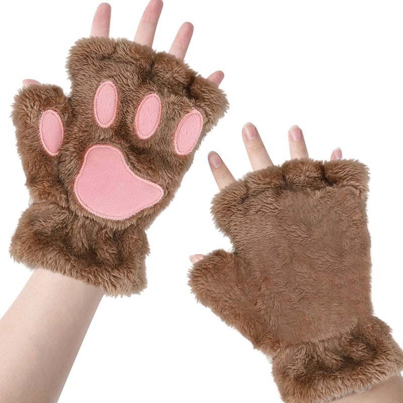 Tiny Chou Cat Paw Gloves for Cosplay Party Halloween Costume Accessories, Winter Fingerless Warm Gloves for Women Girls - Image 1